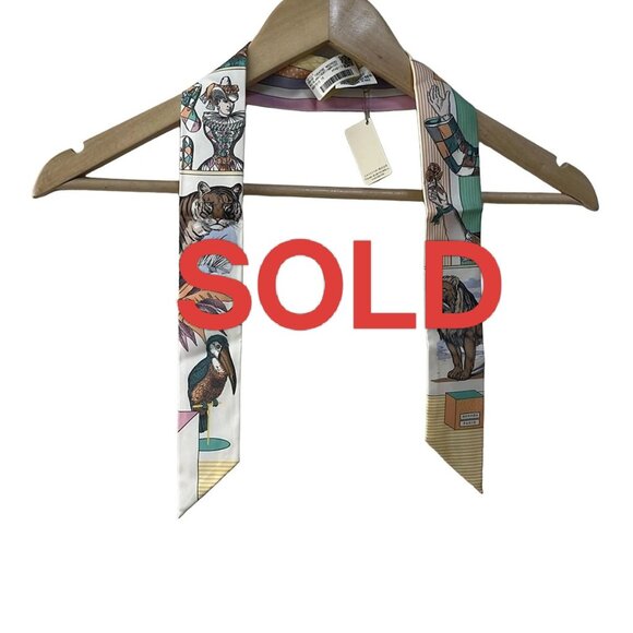 HERMES Twilly - Yellow Orange Multi Scarf 228-072525 - Picture 1 of 6